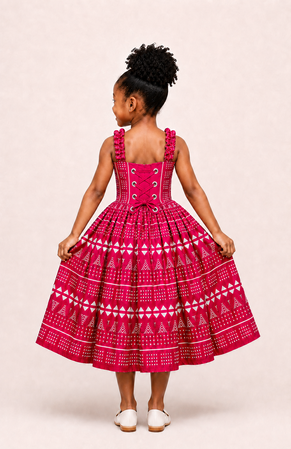 Girls’ Zuri Fuchsia & White Ankara Dress