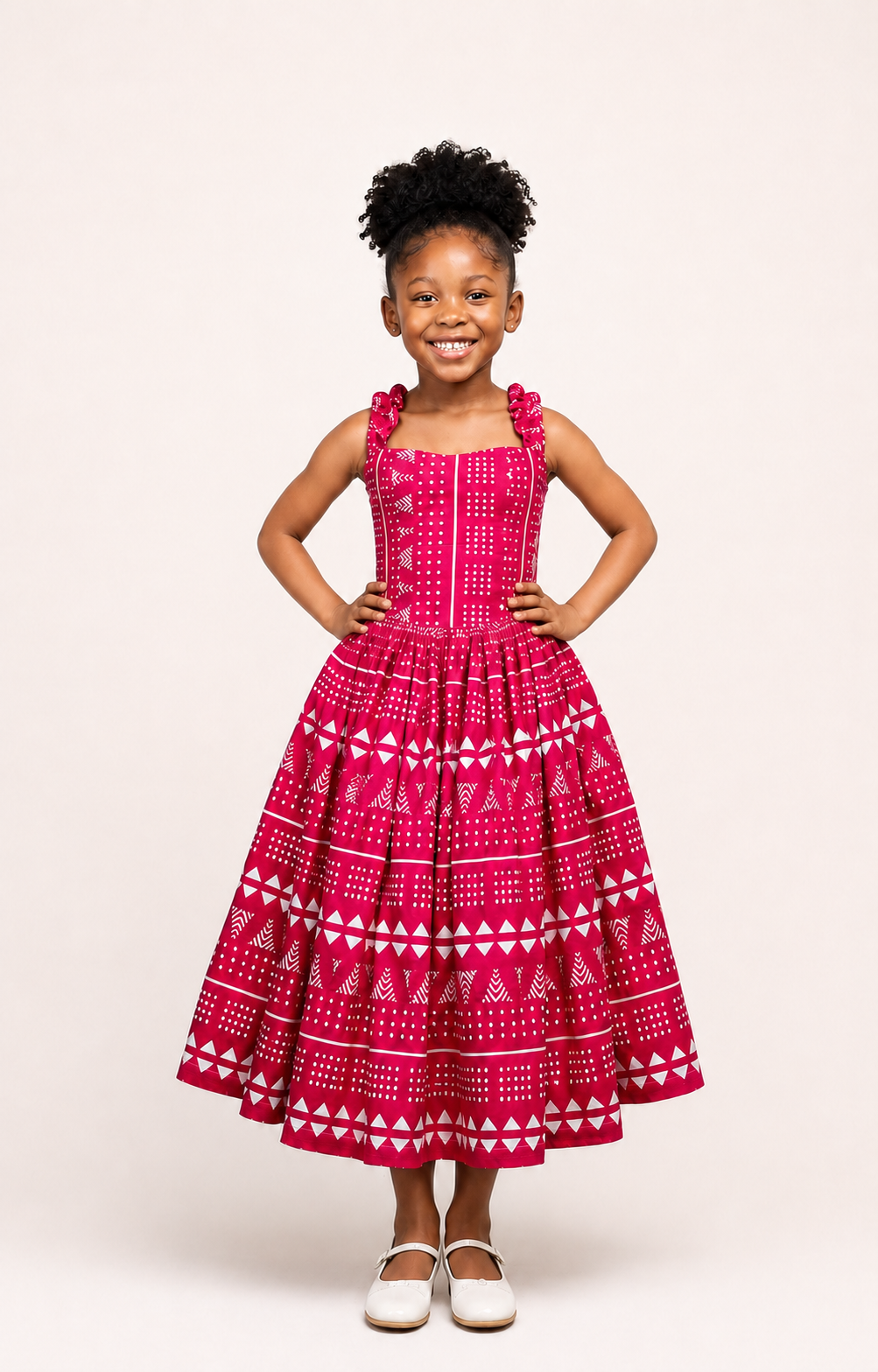 Girls’ Zuri Fuchsia & White Ankara Dress