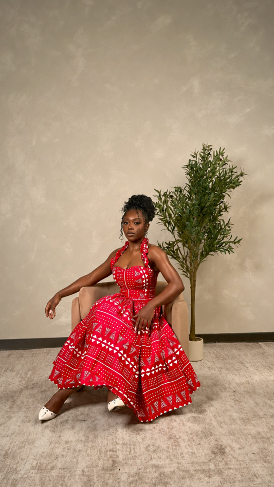 Women’s Zuri Fuchsia & White Ankara Midi Dress