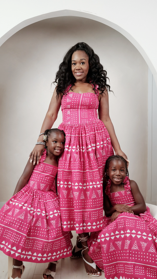 Girls’ Zuri Fuchsia & White Ankara Dress