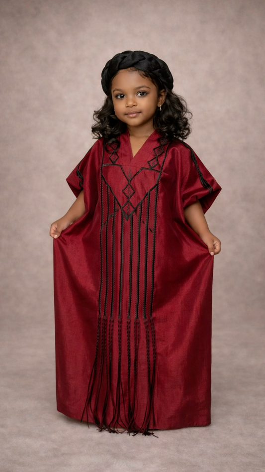 Children's Aztec Kaftan Dress in Maroon