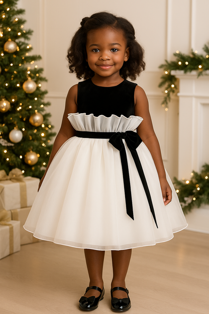PRE-ORDER The Snow Belle Dress — Black & White Children’s Christmas Dress